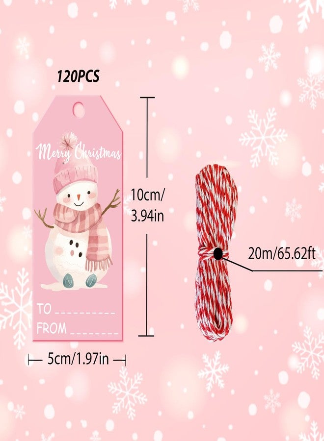 Doumeny 120PCS Pink Christmas Paper Tags - Winter Snowman, Santa Claus, Xmas Tree, Snowflake Hanging Labels With String - Let It Snow Tags for DIY Art Crafts Wrapping - Image 2